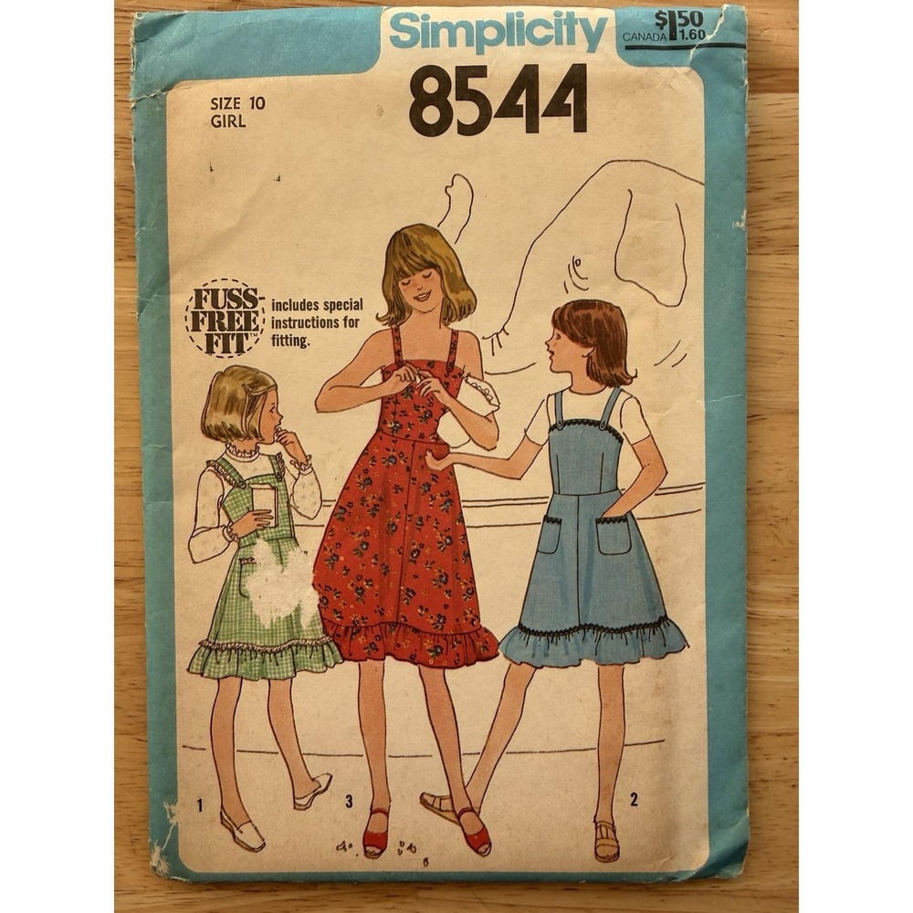 Simplicity Fuss Free Fit Pattern 8544 Girls Sundress Or Jumper Size‎ 10 Uncut FF